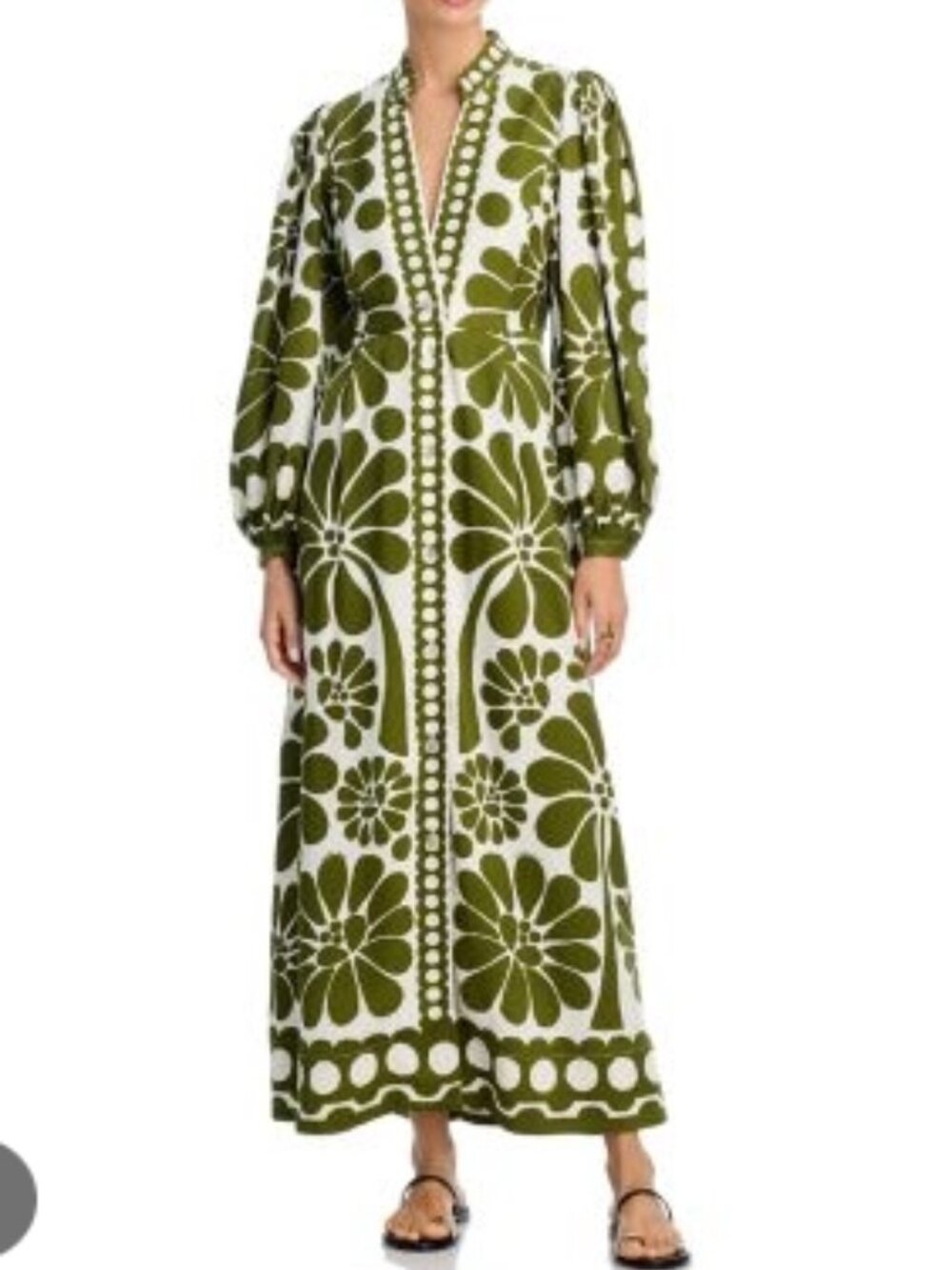 Farm Rio Green/White Palermo Puff Sleeves Floral Maxi Dress Size Medium - Picture 2 of 14